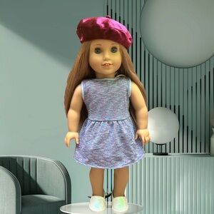 American Girl Doll with Red Beret and Multicolor Dress